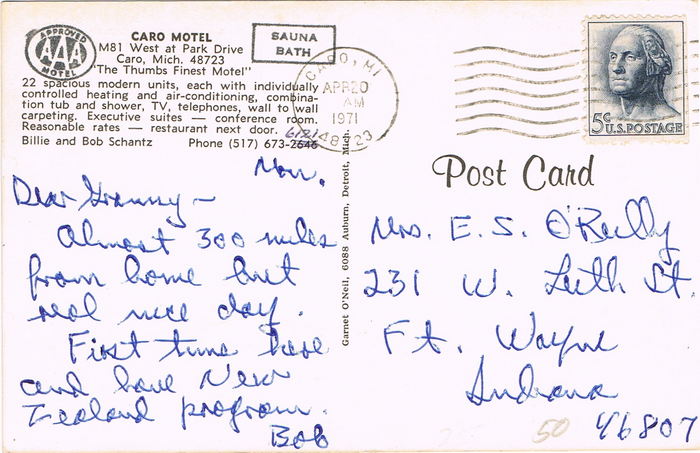 Caro Motel (Park Drive Inn) - Old Post Card (newer photo)